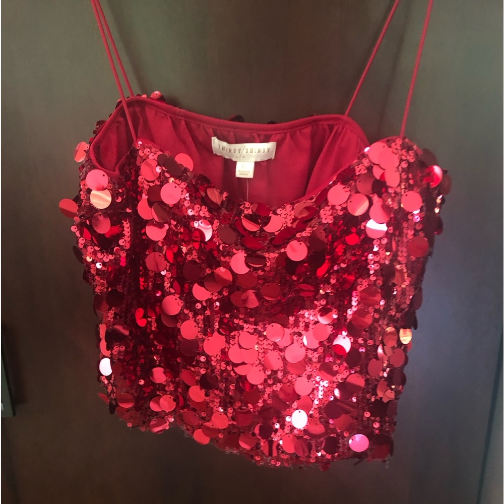 Thirty/Thirty Red crop sequin top Large